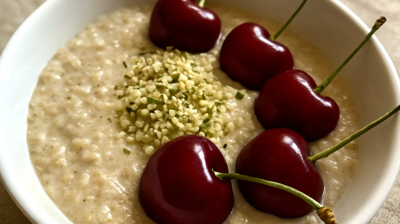 Amaranth-Quinoa-Pudding mit Hanfsamen und Kirschen"