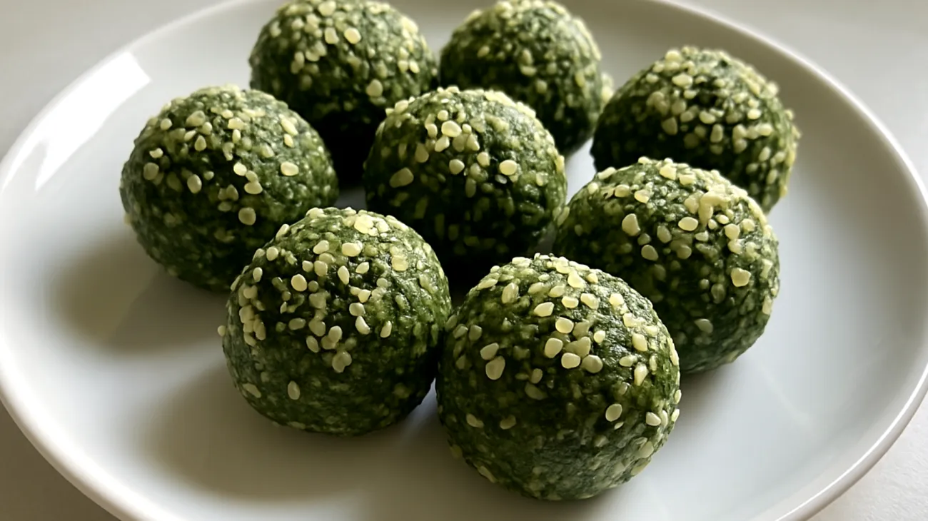 Buchweizen-Spirulina-Energiebällchen mit Hanfsamen"