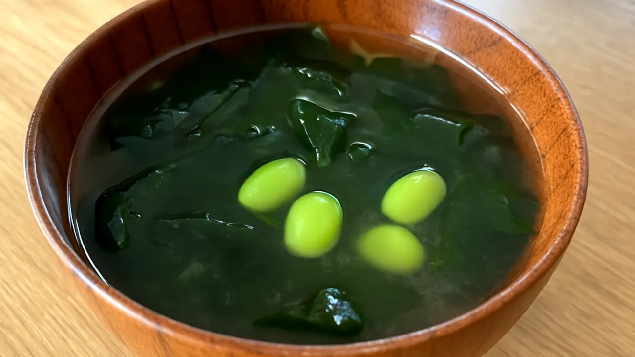 Miso-Suppe mit Wakame-Algen und Edamame"