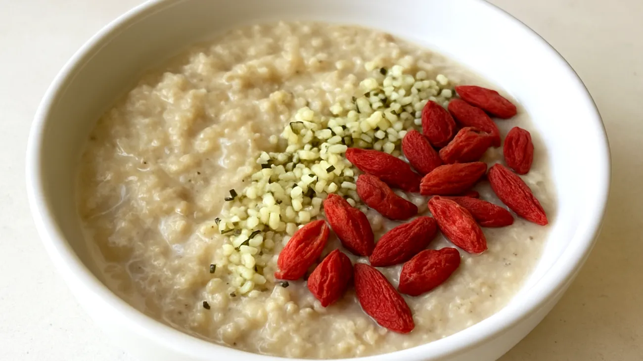 Quinoa-Porridge mit Hanfsamen und Goji-Beeren"