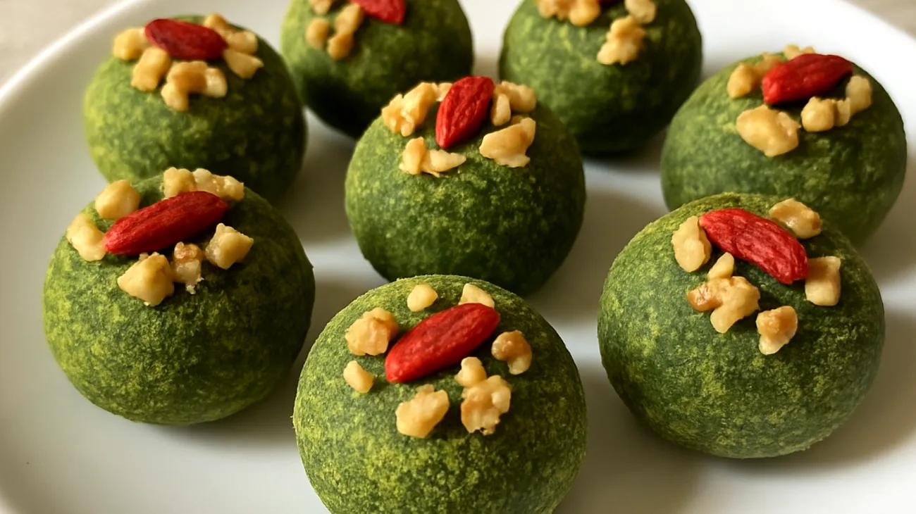Walnuss-Matcha-Energiebällchen mit Goji-Beeren"